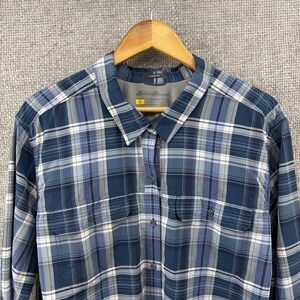 Eddie Bauer Women 3X Blue Plaid Classic Fit Travex Adjustable Sleeve Nylon Shirt